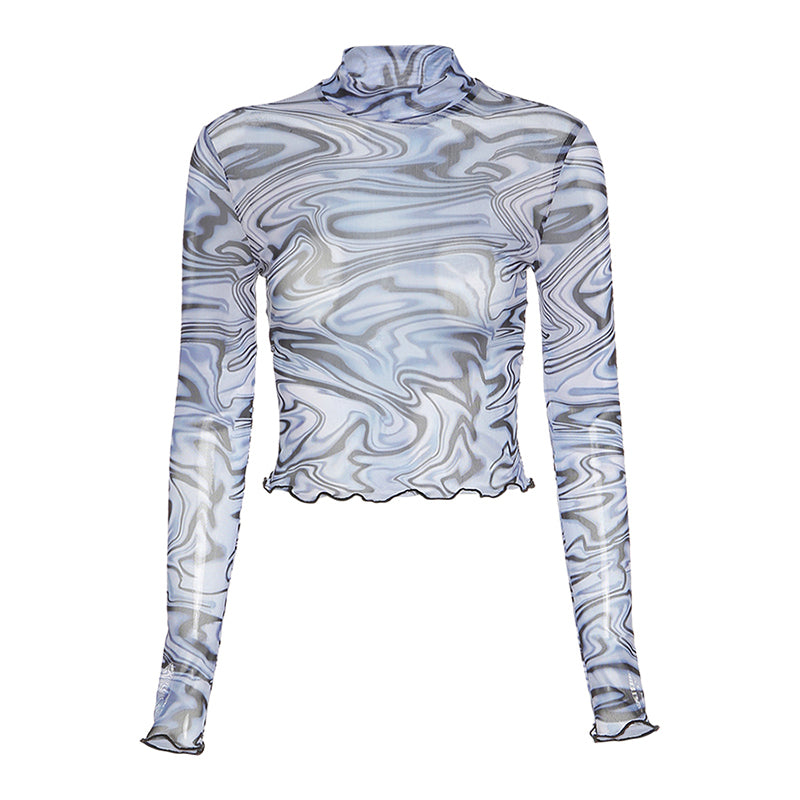 Oil Painting Style Striped Slim Long-sleeved Top