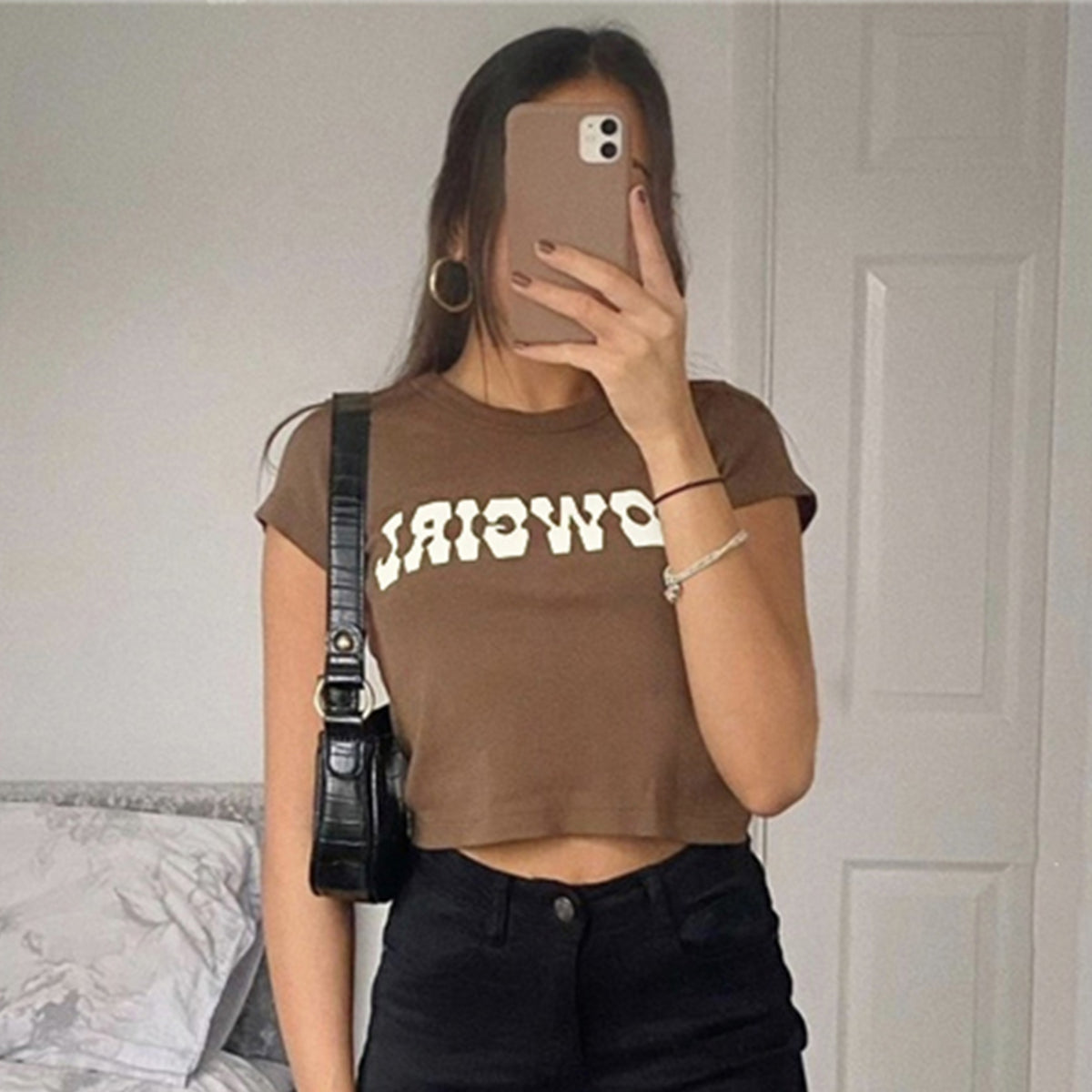 Vintage High Waist COWGIRL Letter Printed Cotton Top
