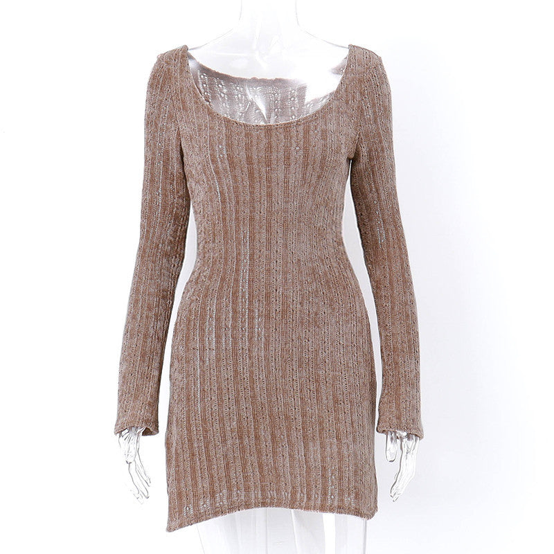 Vintage Women's Bra Wrap Hip Sexy Off Shoulder Long Sleeve Dress