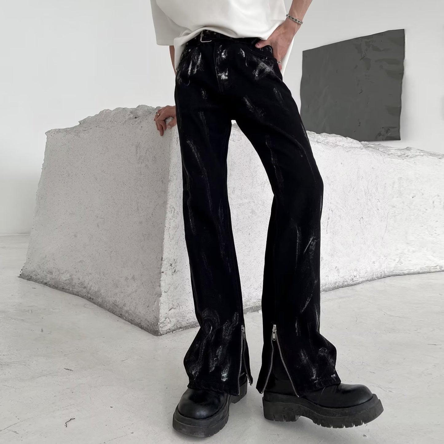 Design Sense Zippered Split Jeans Pants