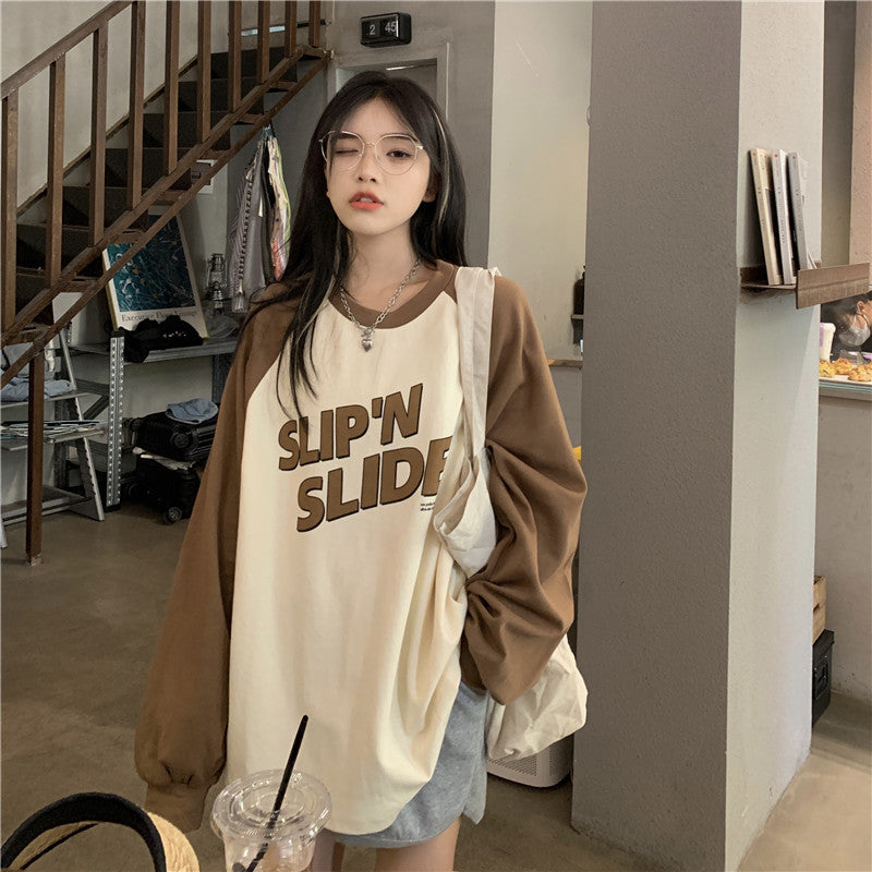 Loose And Slim Contrast Color Long Sleeve  Sweater For Women