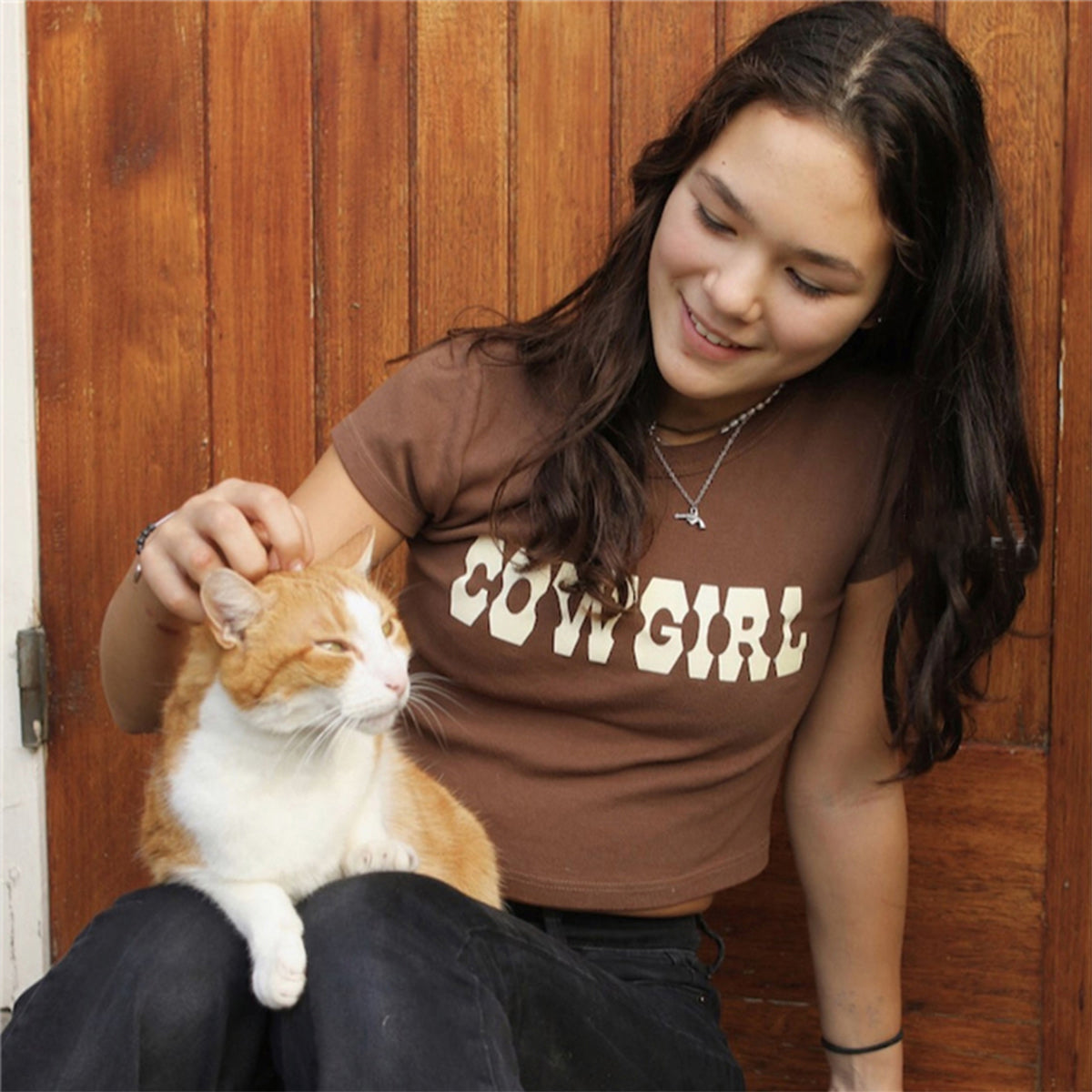 Vintage High Waist COWGIRL Letter Printed Cotton Top