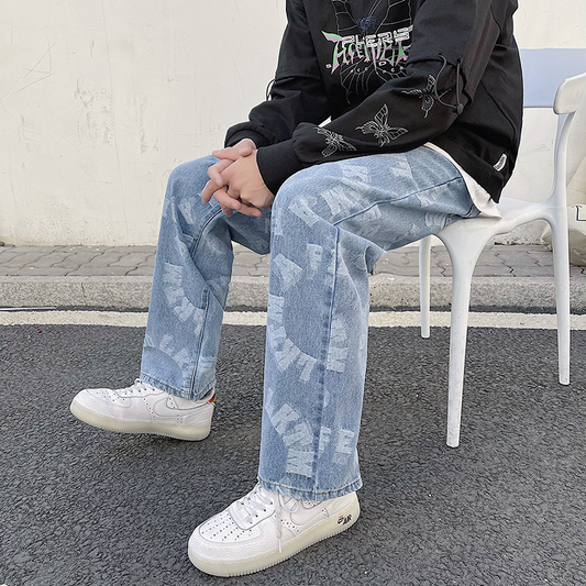 Men's High Street Trend Loose Straight-Leg Jeans pants