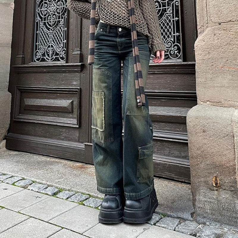 Casual Large Pocket Loose Work Jeans pants