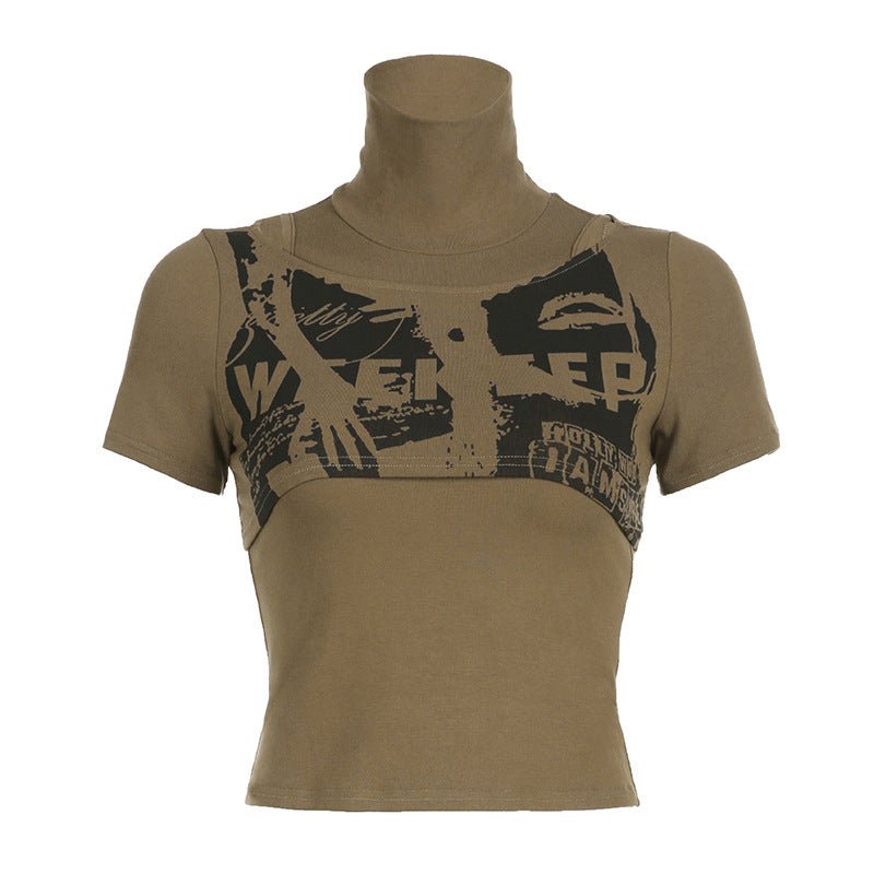 Women's High-neck Vest Printed Top