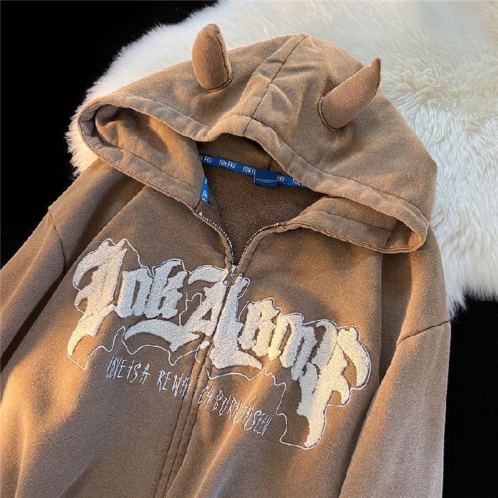 Printed Letter Lovely Devil Hoodie Girl