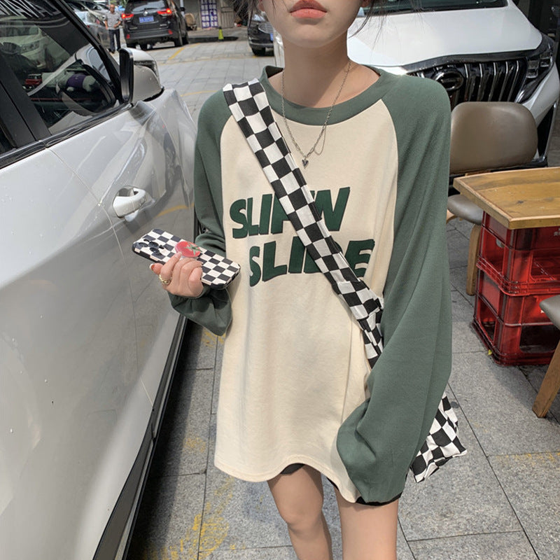 Loose And Slim Contrast Color Long Sleeve  Sweater For Women