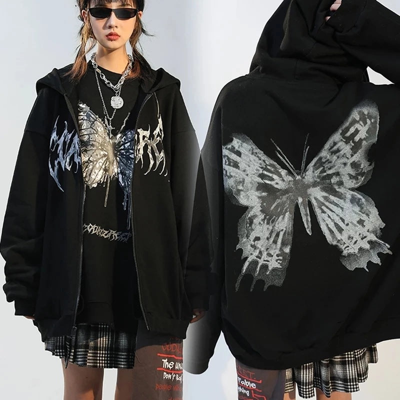 Hoodie Women Loose Street Sports Zipper Hoodie