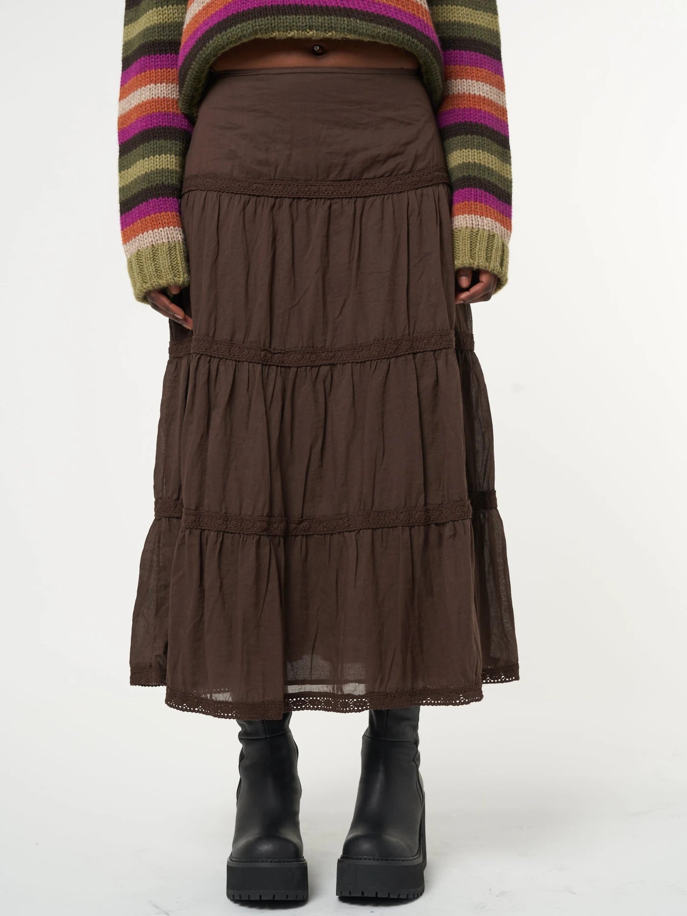 Fashionable  Hollow Solid Color Long Skirt