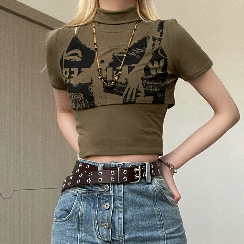 Women's High-neck Vest Printed Top