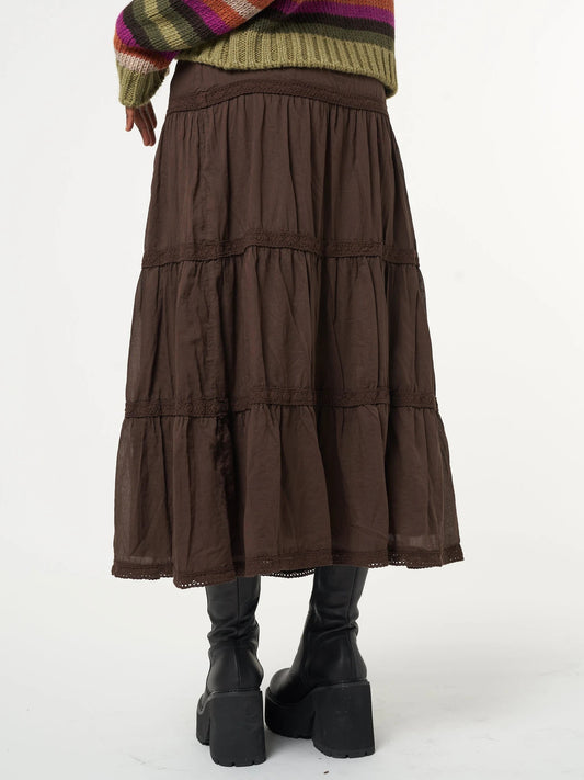 Fashionable  Hollow Solid Color Long Skirt