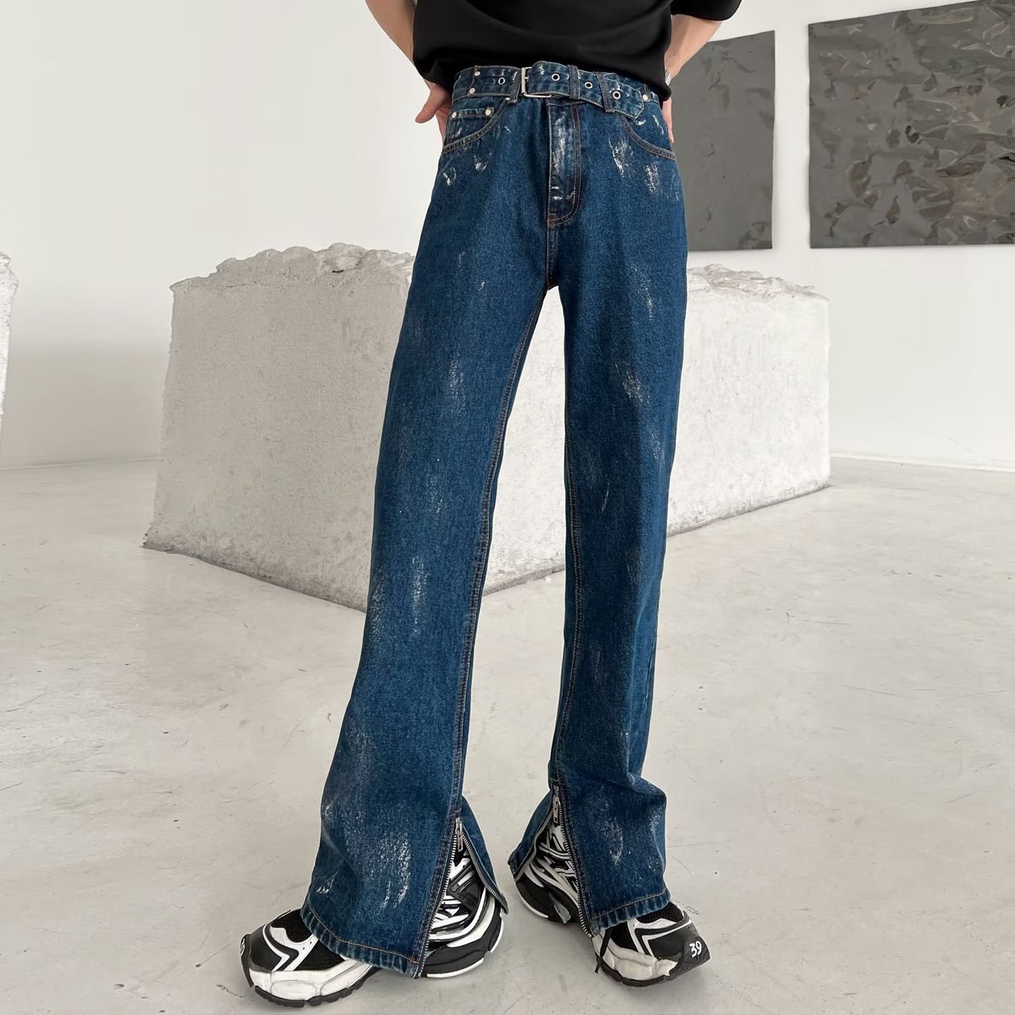 Design Sense Zippered Split Jeans Pants
