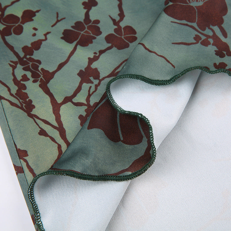 Make Old Halo-dyed Green Knee-length Low Waist A-shaped Long Skirt