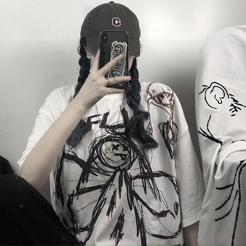 Women's Retro Graffiti Personality Printed Bottoming T-shirt