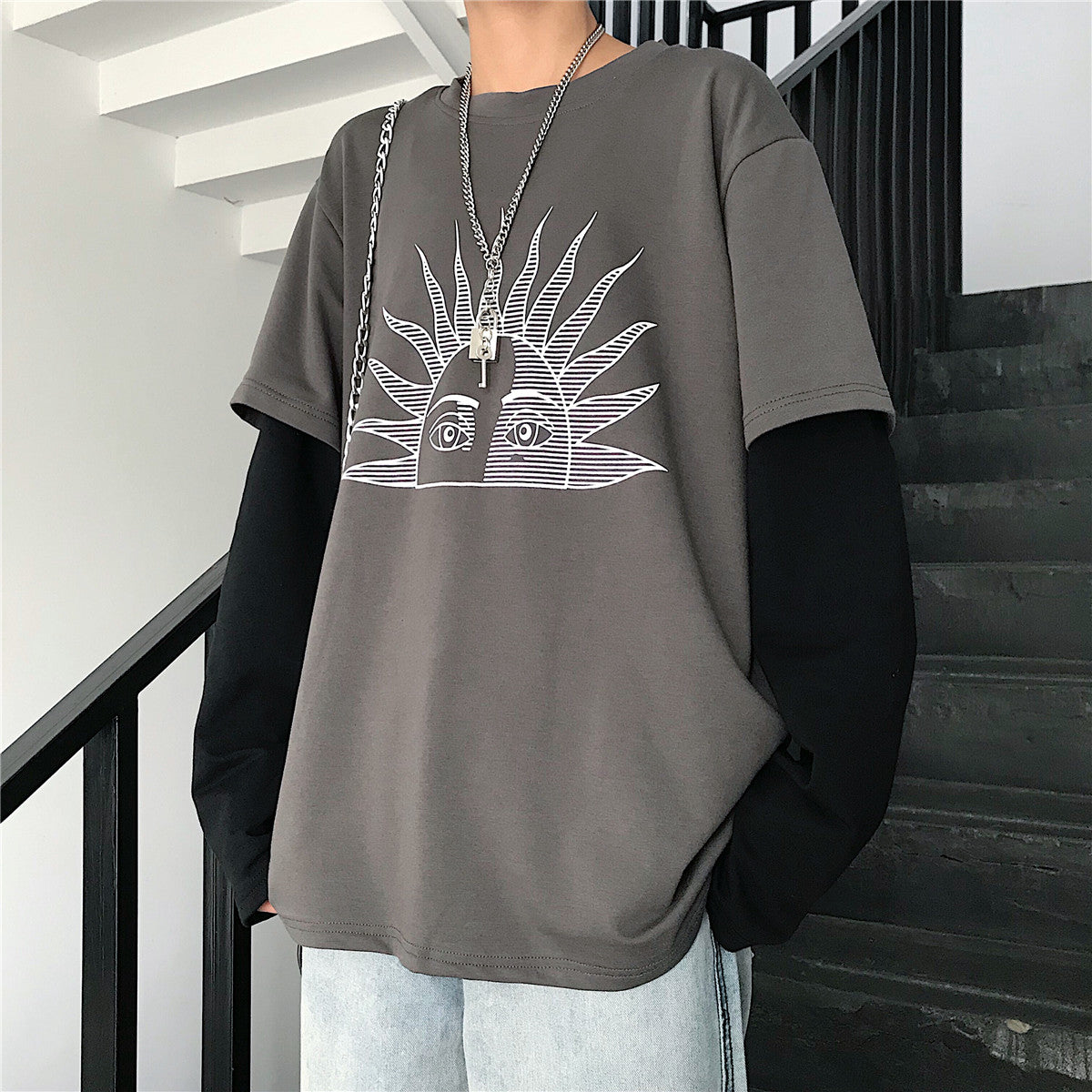 Fashionable Street Style Retro Sun Print T-shirt