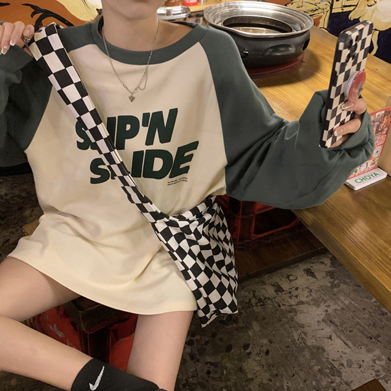 Loose And Slim Contrast Color Long Sleeve  Sweater For Women