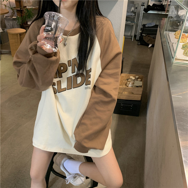 Loose And Slim Contrast Color Long Sleeve  Sweater For Women