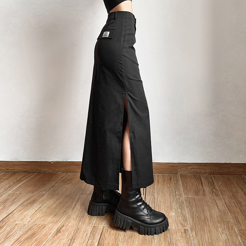 Autumn New Women's Solid Color Slim High-waisted Street Fashion Open Half-body Skirt