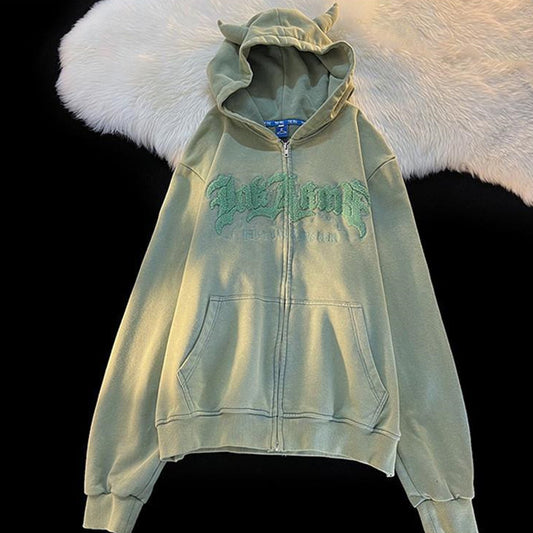 Printed Letter Lovely Devil Hoodie Girl