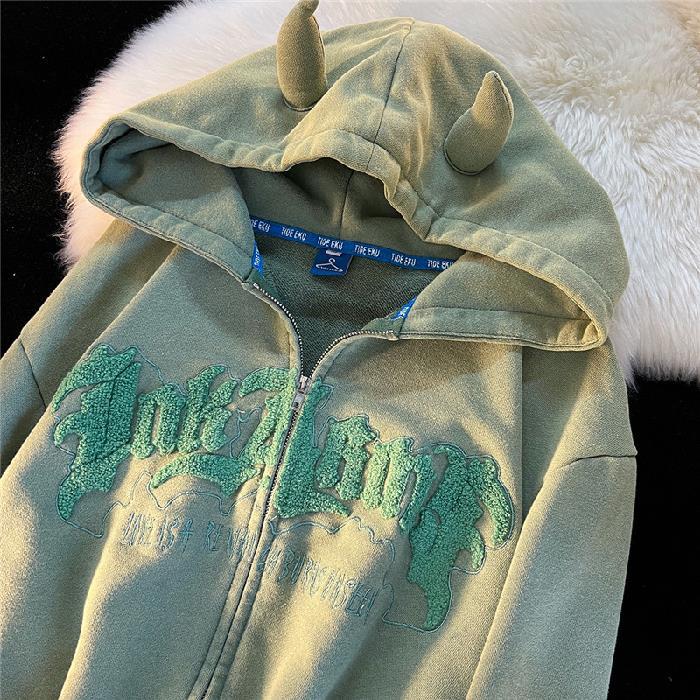 Printed Letter Lovely Devil Hoodie Girl