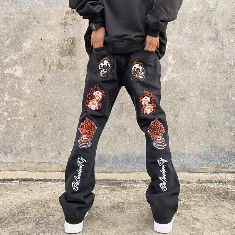 High Street Hip Hop Back Embroidered Jeans pants