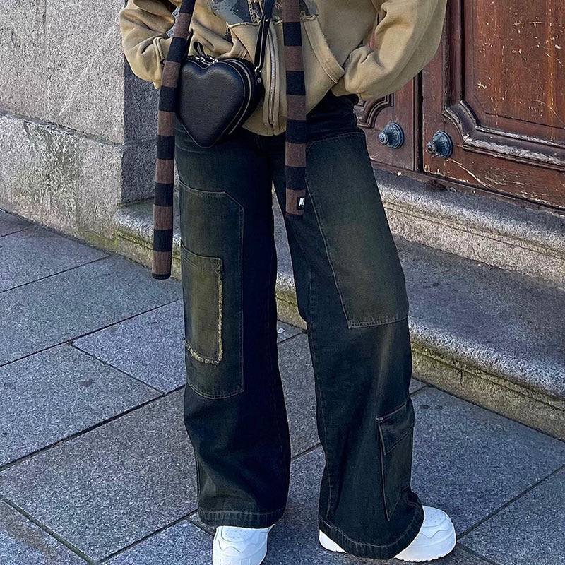 Casual Large Pocket Loose Work Jeans pants