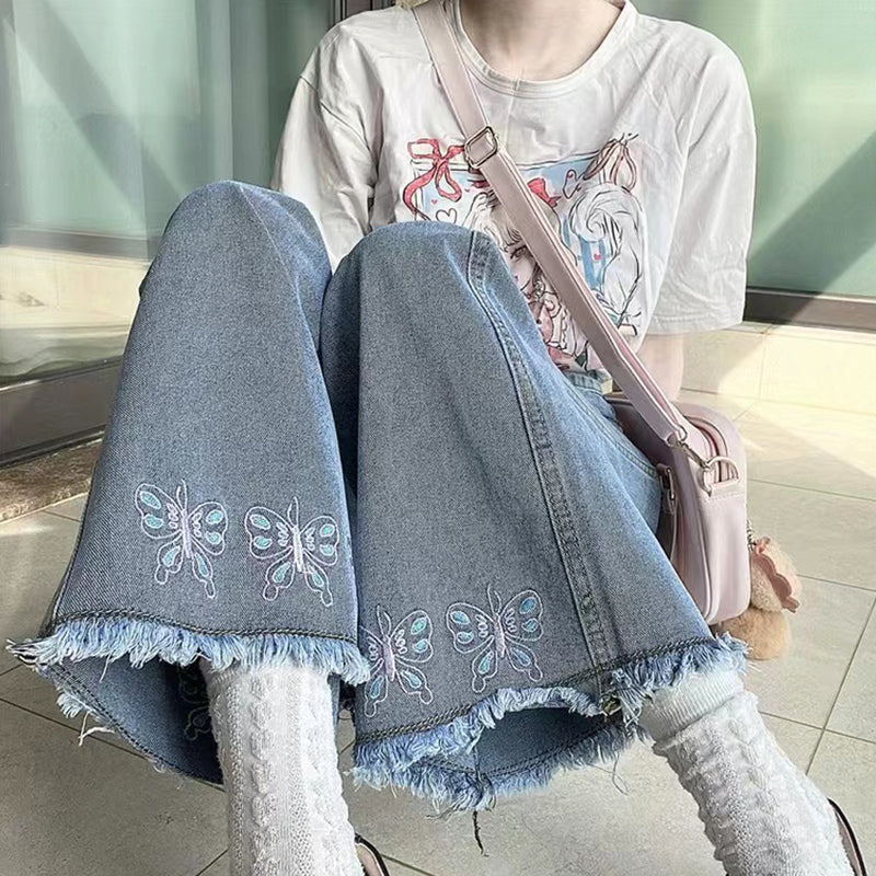 Design Sense Butterfly Embroidered  Jeans Women pants